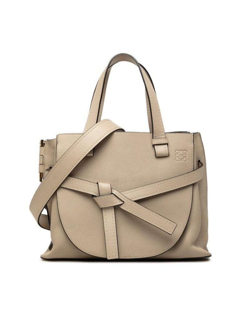 Loewe Anagram Gate 2-Way Shoulder Bag Beige Leather